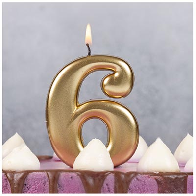 Свечи-цифры Свеча -цифра "6" Золотая, 8 см
