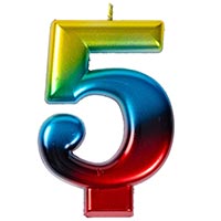 Свеча-цифра "5" Радуга металлик 8 см