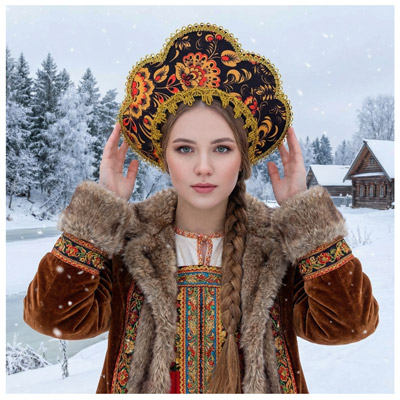 Головные уборы Кокошник-ободок фигурный золотые узоры