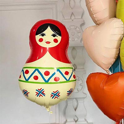 Шарики из фольги ШАР ФИГУРА Матрешка Русский узор