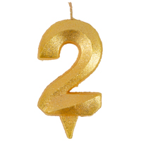 Свеча цифра 2 Грань золото блеск 7см