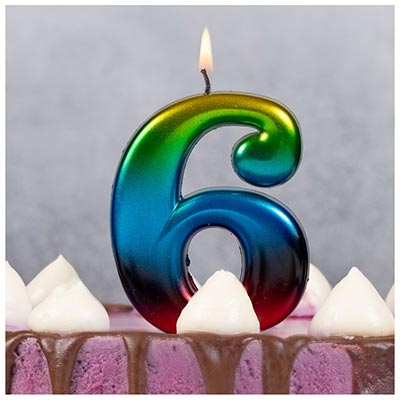 Свечи-цифры Свеча-цифра "6" Радуга металлик 8 см