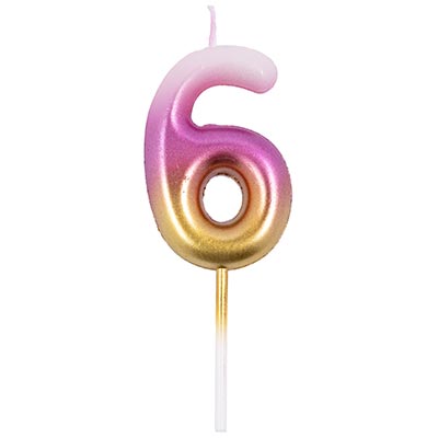 Свечи-цифры Свеча -цифра "6" Омбре розов/золот 6см