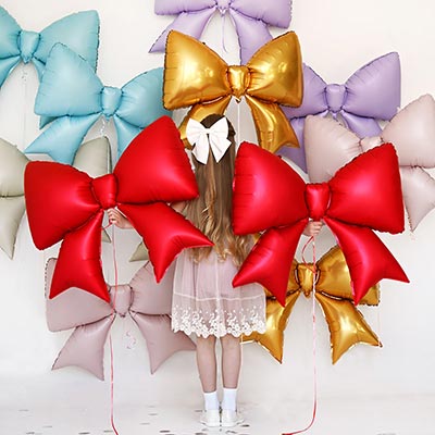 Шарики из фольги Шар фигура Бант голубой сатин