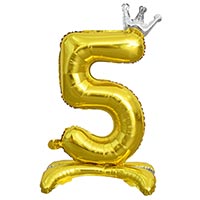 Шар цифра 5 Gold Корона, на подставке