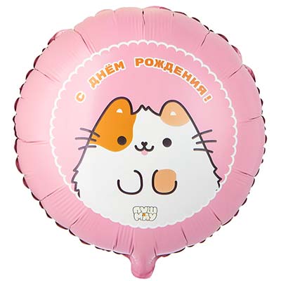 Шарики из фольги Шар круг 45см С ДР Кошка ПушМяу