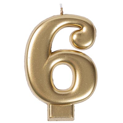 Свечи-цифры Свеча -цифра "6" Золотая, 8 см