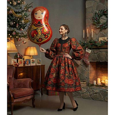 Шарики из фольги ШАР ФИГУРА Матрешка Золотая роспись