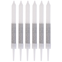Свечи Белые Глиттер серебряный 8см 6шт