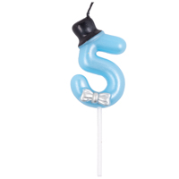 Свеча-цифра "5" Голубая Цилиндр перл 6см