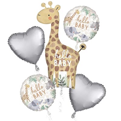 Шарики из фольги Шарик 45см HELLO BABY Жираф Слон Носорог