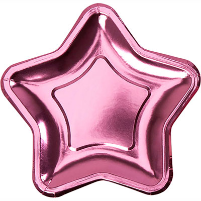 Тарелки блестящие Звезда розовая, 8 штук