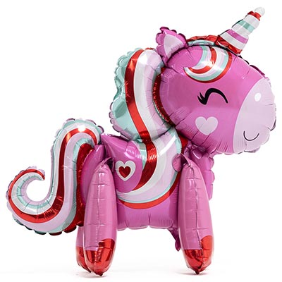 Шарики из фольги Шар ходячий Единорог розовый с сердцами
