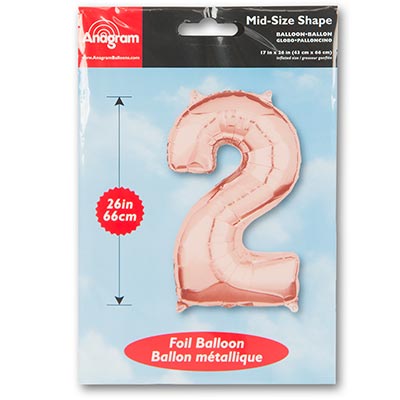 Шарики из фольги Шар фигура цифра "2", 66см Rose Gold