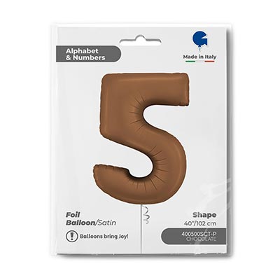 Шарики из фольги Шар цифра "5" Сатин Шоколад 102см