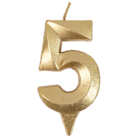 Свеча цифра 5 Грань золото блеск 7см