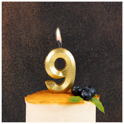 Свечи для торта Свеча цифра 9 Грань золото блеск 7см