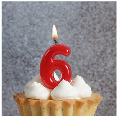 Свечи-цифры Свеча -цифра "6" Красная 4,5см