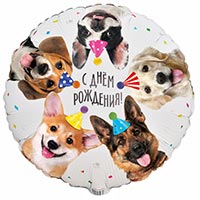 Шар круг 45см С ДР Собачки фотографичные