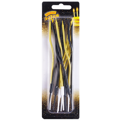 Свечи для торта Свечи Волна Микс черн/золото 13см 12шт