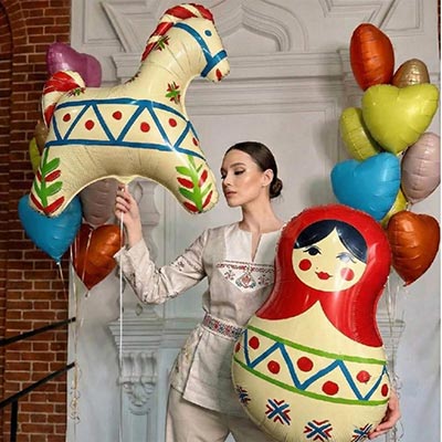 Шарики из фольги ШАР ФИГУРА Матрешка Русский узор