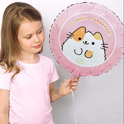 Шарики из фольги Шар круг 45см С ДР Кошка ПушМяу