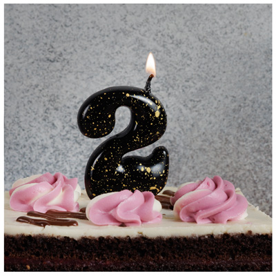 Свечи для торта Свеча-цифра "2" Черная с брызгами 5,6см