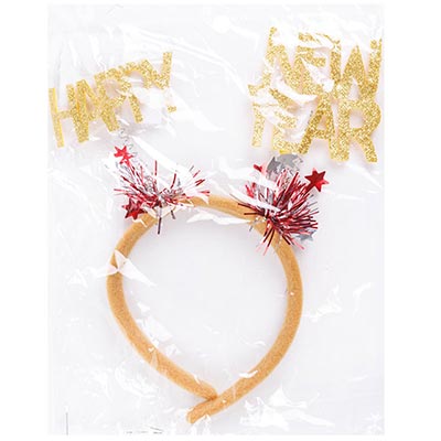 Украшения на голову Ободок-антенки Помпоны HNY золото блеск