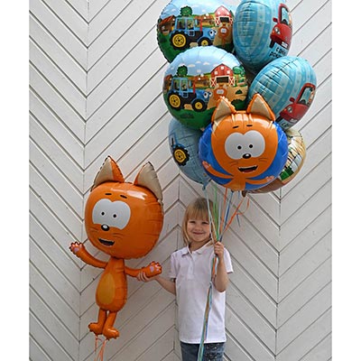 Шарики из фольги Шар круг 45см ДР Котэ и Синий Трактор