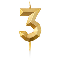 Свеча-цифра "3" Диамант Золото 4,5см