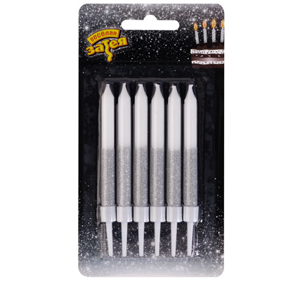 Свечи для торта Свечи Белые Глиттер серебряный 8см 6шт