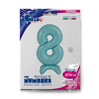 Шарики из фольги Шар цифра 8 64см PastelBlue на подставке