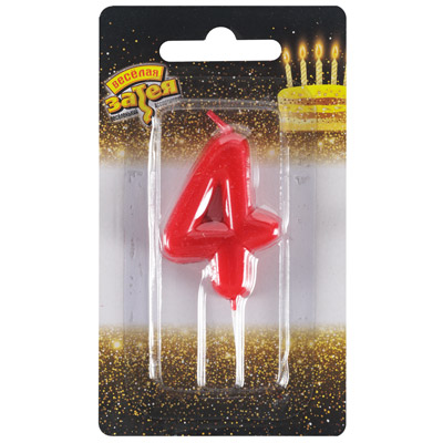 Свечи-цифры Свеча -цифра "4" Красная 4,5см