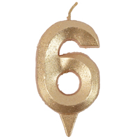 Свеча цифра 6 Грань золото блеск 7см