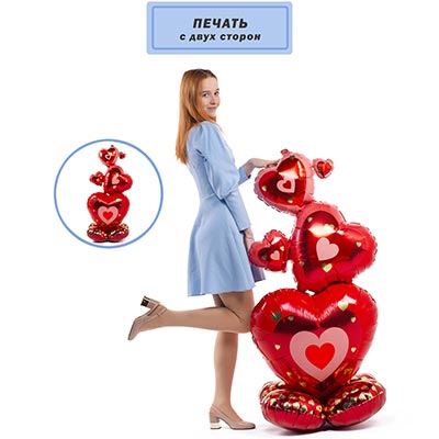 Шарики из фольги Шар напольный Сердца красные, под воздух
