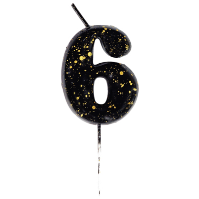 Свечи для торта Свеча-цифра "6" Черная с брызгами 5,6см