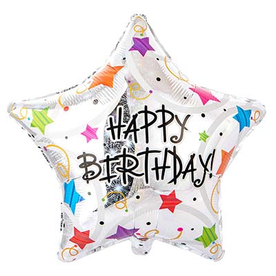 Happy Birthday Шар 45см HBirthday Звезды разноцветные 1202-1020