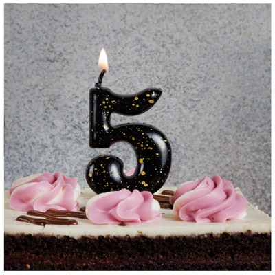 Свечи для торта Свеча-цифра "5" Черная с брызгами 5,6см
