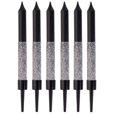 Черная Свечи Черные Глиттер серебряный 8см 6шт 1502-6736