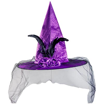 Головные уборы Шляпа ведьмы перо/вуаль фиолетовая 42см