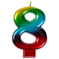 Свеча-цифра "8" Радуга металлик 8 см
