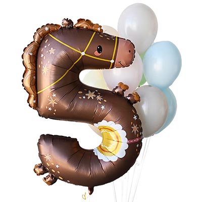 Шарики из фольги Шар цифра 5 Лошадка, 97см
