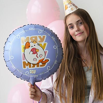 Шарики из фольги Шар 45см Котик ПушМяу с клубочком