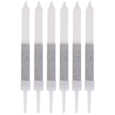 Белая Свечи Белые Глиттер серебряный 8см 6шт 1502-6738