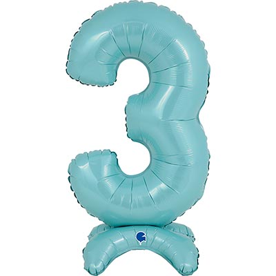 Шарики из фольги Шар цифра 3 64см PastelBlue на подставке