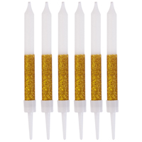 Белая Свечи Белые Глиттер золотой 8см 6шт 1502-6737