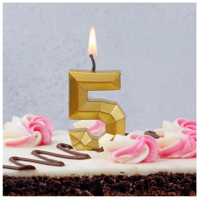 Свечи-цифры Свеча -цифра "5" Диамант Золото 4,5см