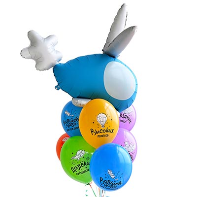 Шарики из фольги Шар фигура Вертолет голубой 3D