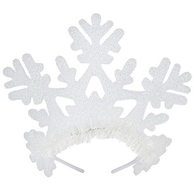 Ободок Снежинка с мишурой белая блеск