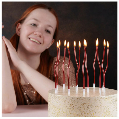 Свечи для торта Свечи Волна красные с подст 13см 12шт